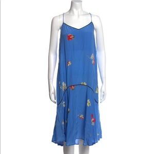 Ganni blue silk Floral Midi Dress size small